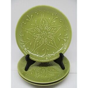 Nocal LDA Ceramics Portugal  Chartreuse 8 1/4" Embossed Salad Plates Set of 3